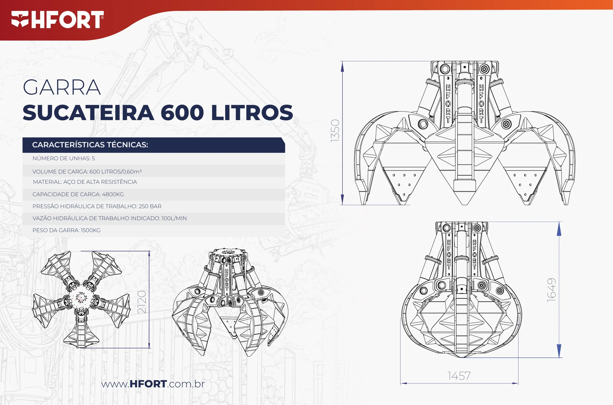 Desenho técnico da Garra Sucateira 600 L
